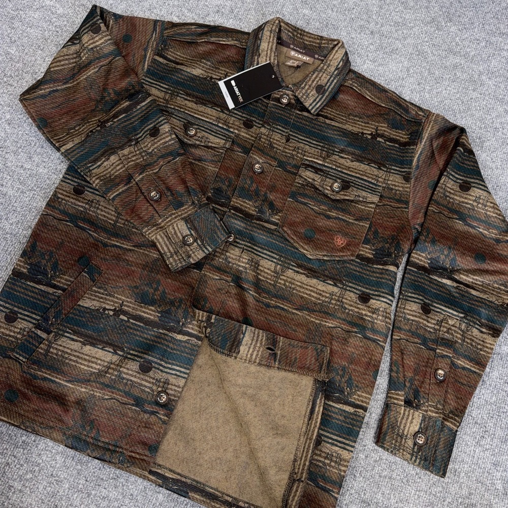 ARIAT Tek Fleece Shirt Jacket Men Medium Printed Aztec Caldwell Shacket NEW